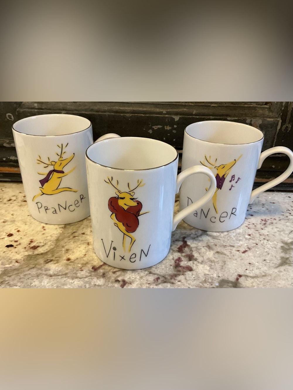 Pottery Barn Reindeer Ceramic Holiday Mugs